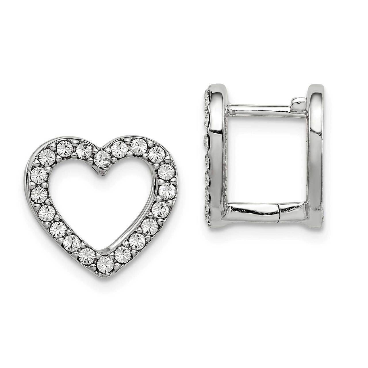 Red Enamel Heart Crystal Hinged Reversible Earrin Sterling Silver Rhodium-plated QE15422, MPN: QE15…