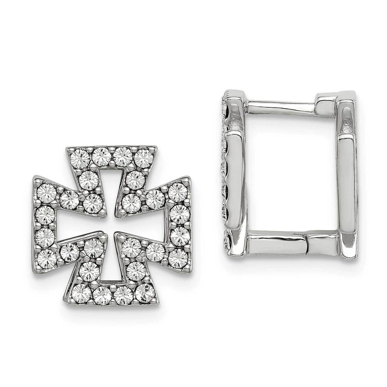 Black Enamel Cross Crystal Hinged Reversible Earr Sterling Silver Rhodium-plated QE15429, MPN: QE15…