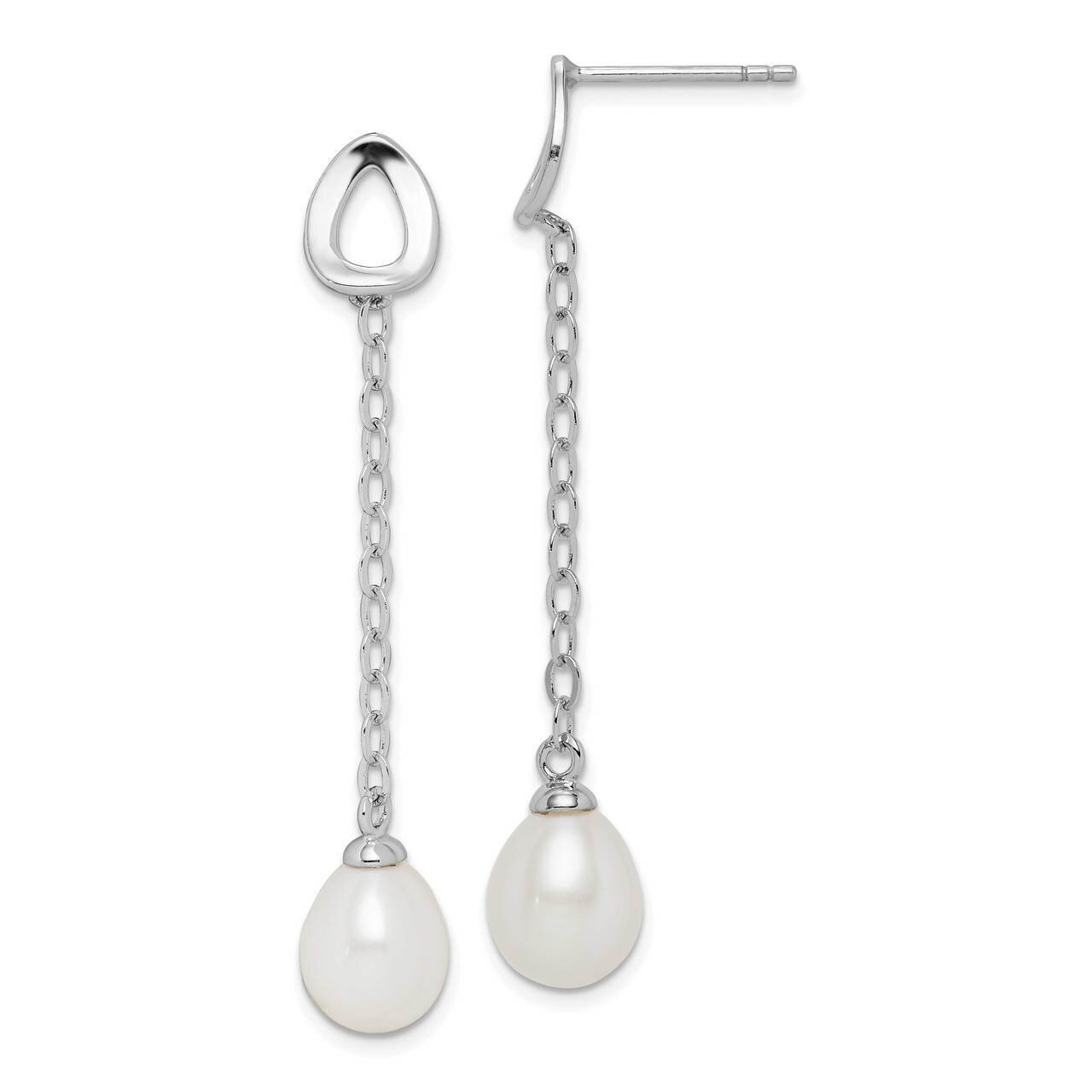 7-8mm White Rice Freshwater Cultured Pearl Earrings Sterling Silver Rhodium Plated QE15463, MPN: QE…