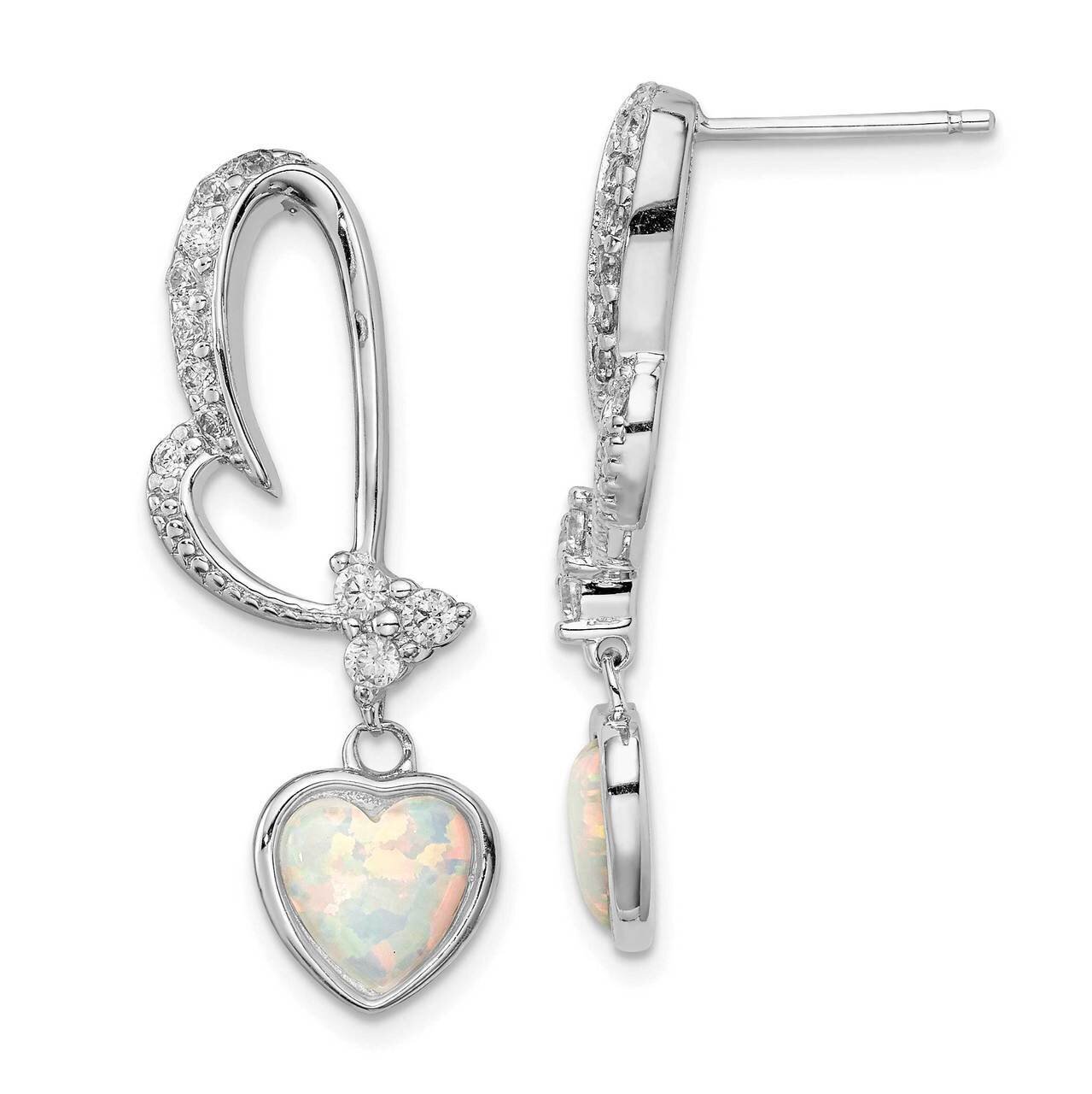 Created Opal and CZ Diamond Heart Earrings Sterling Silver Rhodium Plated QE3135, MPN: QE3135, 1911…