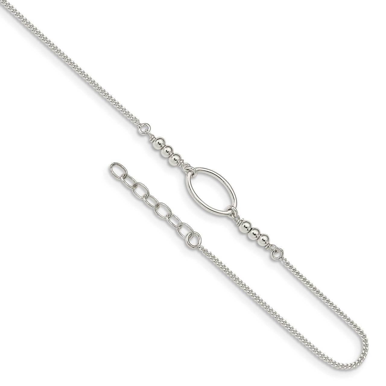 Oval &amp; Beaded with 1 inch Extender Anklet Sterling Silver QG4723-9, MPN: QG4723-9, 886774120447