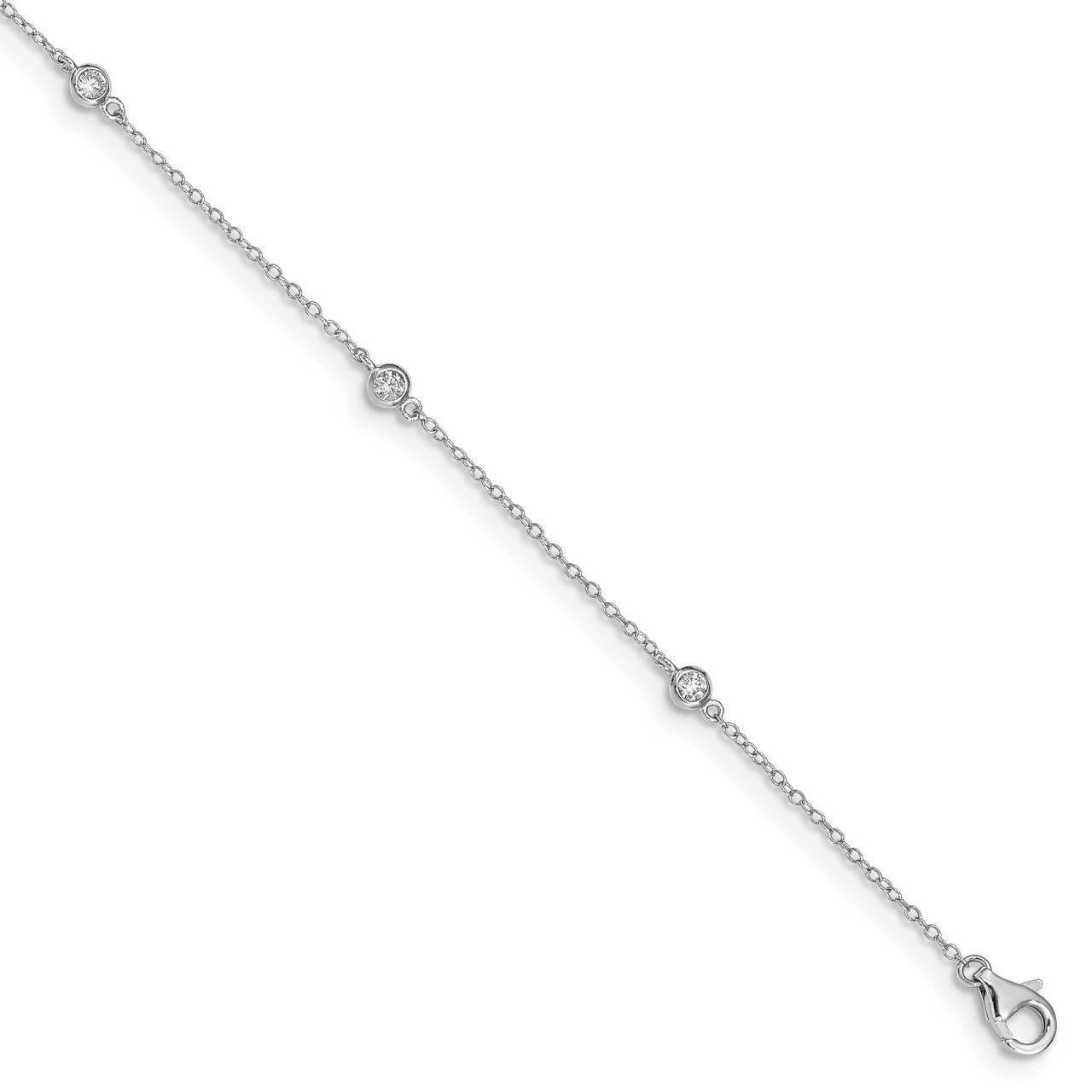 Bezel CZ Diamond with 2 inch Extender Anklet Sterling Silver Rhodium-plated QG4726-9