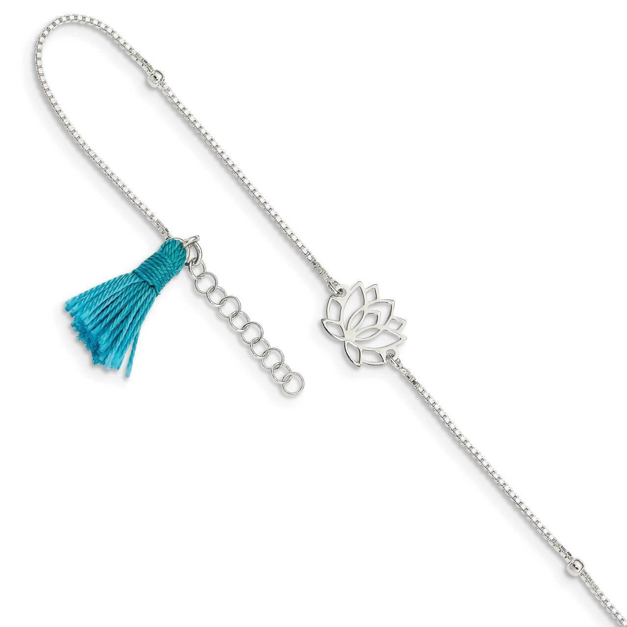 Lotus with Blue Fabric Tassel with 1 inch Extender Anklet Sterling Silver QG4735-9, MPN: QG4735-9, …