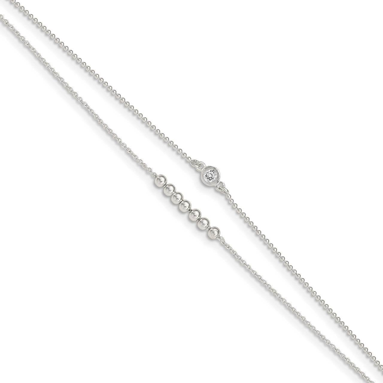 2-Strand Beaded with 1 inch Extender Anklet Sterling Silver CZ Diamond QG4739-9, MPN: QG4739-9, 886…