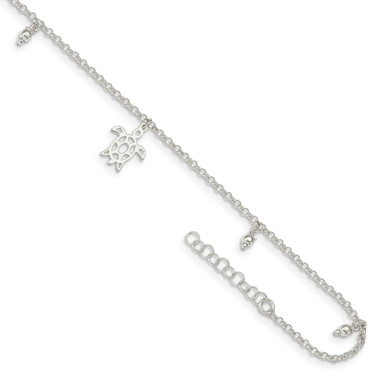 Turtle &amp; Dangle Beads with 1 inch Extender Anklet Sterling Silver QG4741-9, MPN: QG4741-9, 88677409…