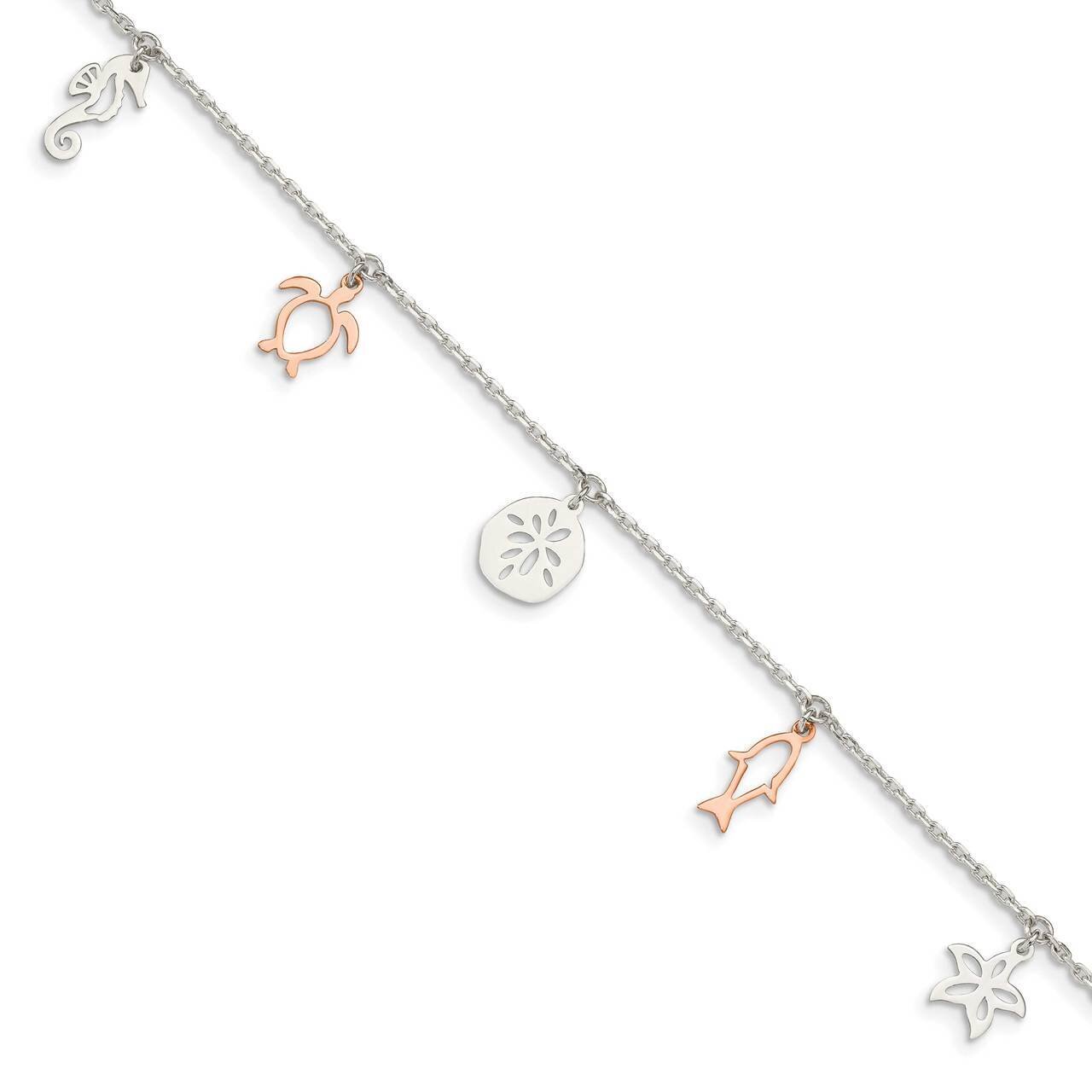 Rose-tone Seashore Dangles with 1 inch Extender Anklet Sterling Silver QG4745-9, MPN: QG4745-9, 886…