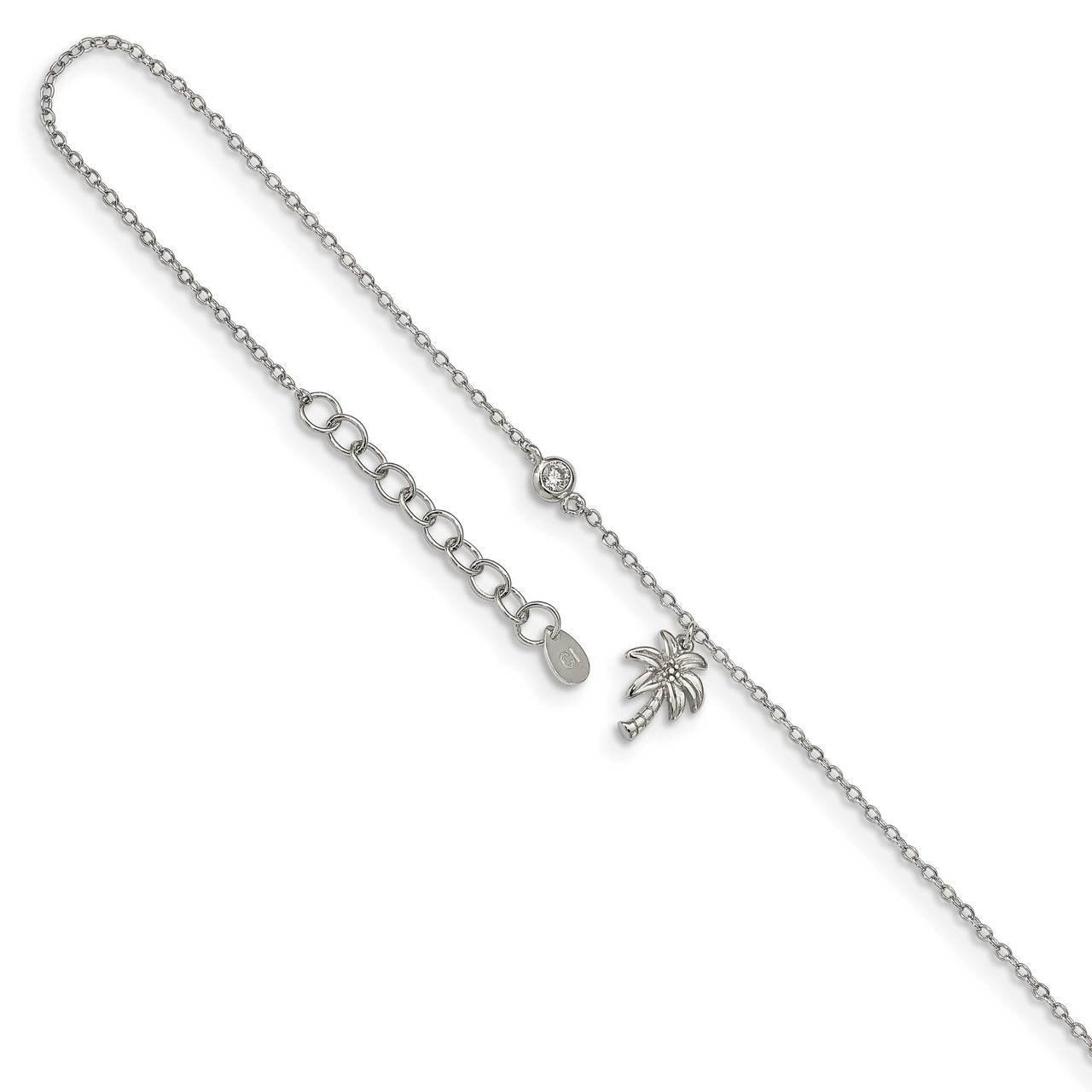 Palm Tree with 1 inch Extender Anklet Sterling Silver Rhodium-plated CZ Diamond QG4746-9, MPN: QG47…