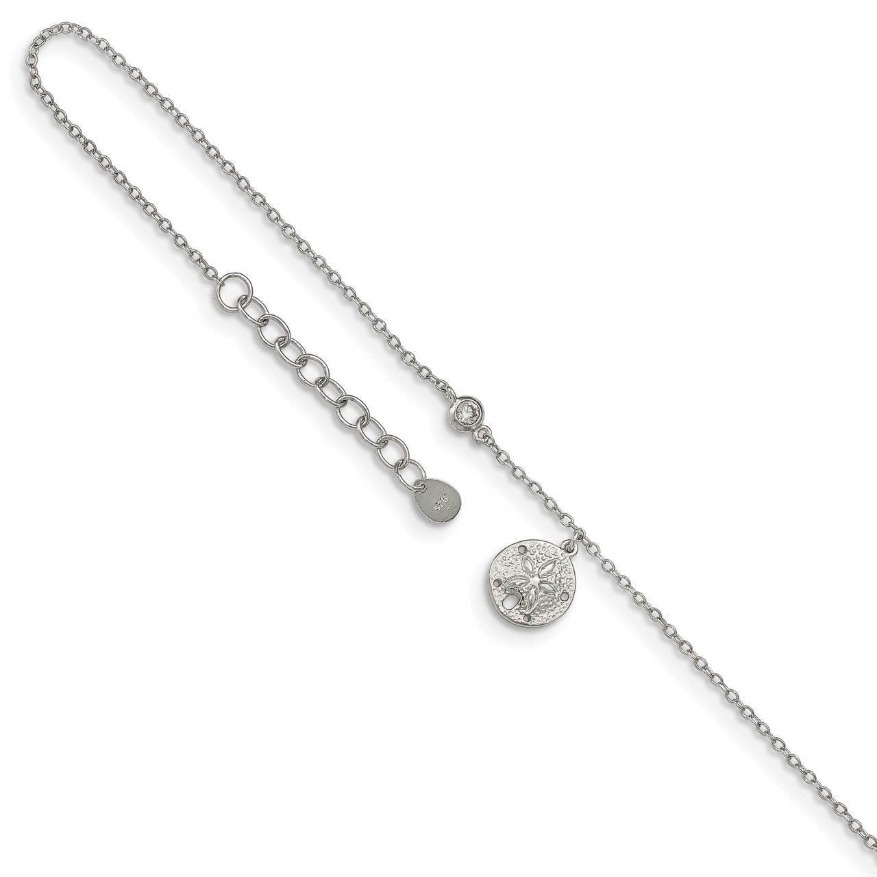 SDollar with 1 inch Extender Anklet Sterling Silver Rhodium-plated CZ Diamond QG4747-9
