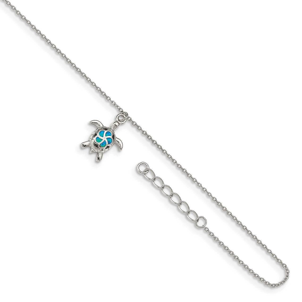 Created Blue Opal Turtle with 1 inch Extender Anklet Sterling Silver Rhodium-plated QG4748-9, MPN: …
