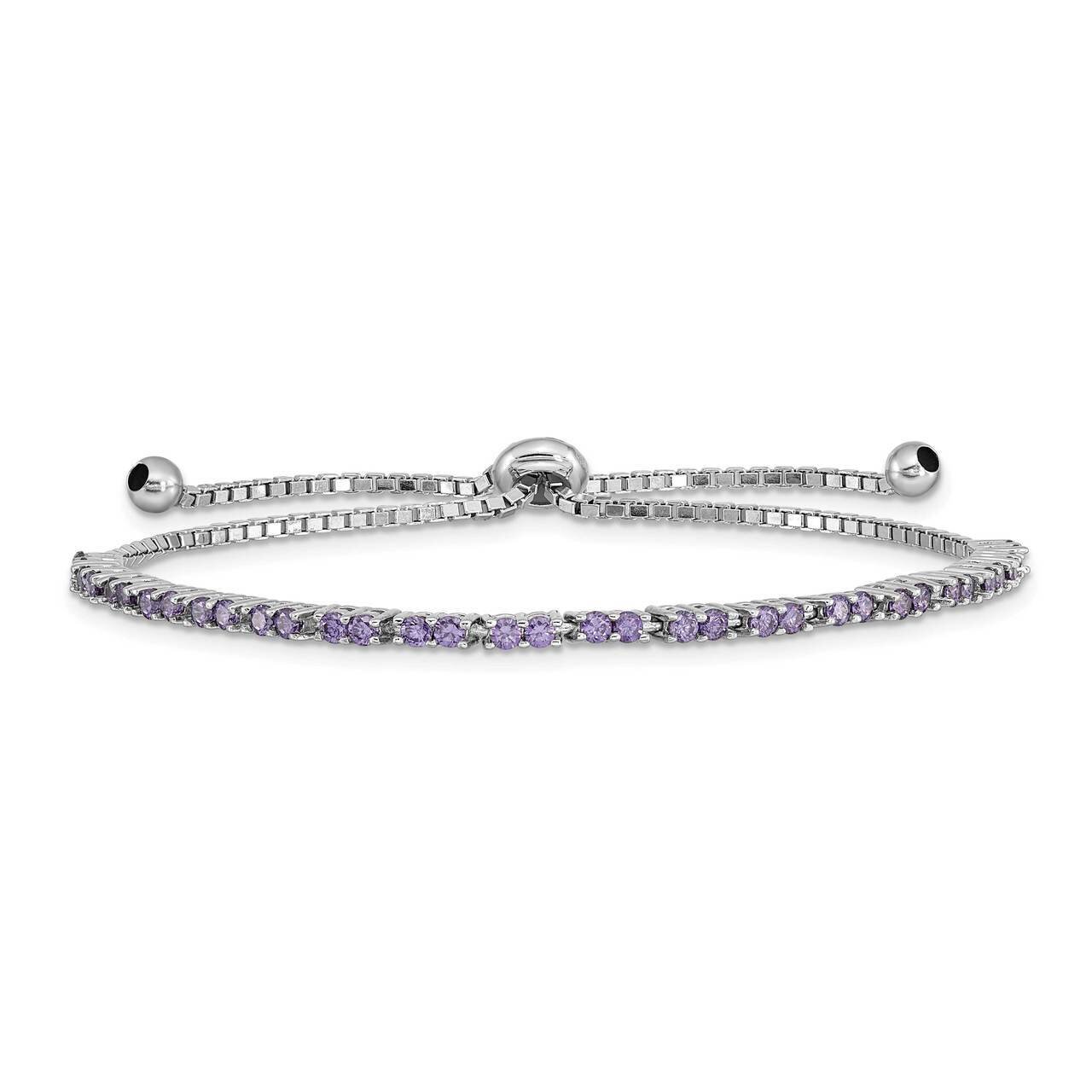 February Birthstone Purple CZ Diamond Adj Bracelet Sterling Silver Rhodium-plated QG4757FEB