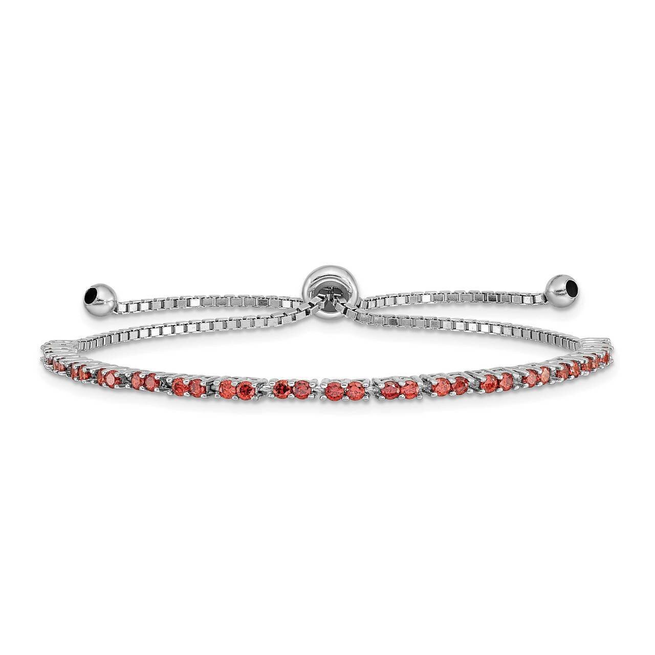 January Birthstone Red CZ Diamond Adj Bracelet Sterling Silver Rhodium-plated QG4757JAN, MPN: QG475…