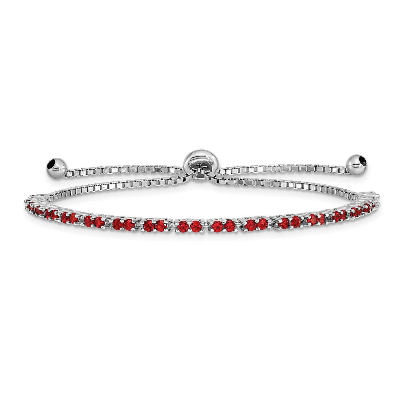July Birthstone Red CZ Diamond Adj Bracelet Sterling Silver Rhodium-plated QG4757JUL