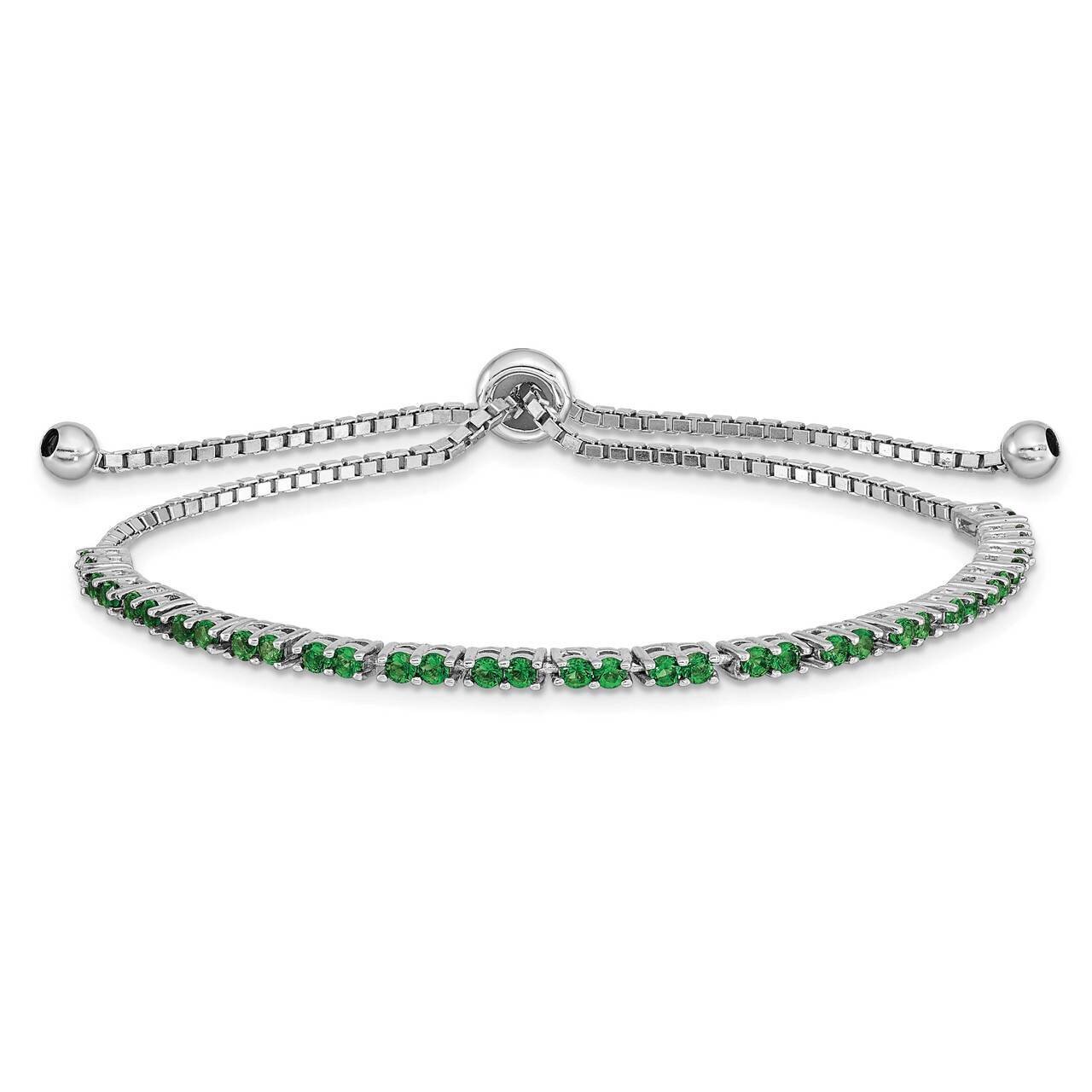 May Birthstone Green CZ Diamond Adj Bracelet Sterling Silver Rhodium-plated QG4757MAY