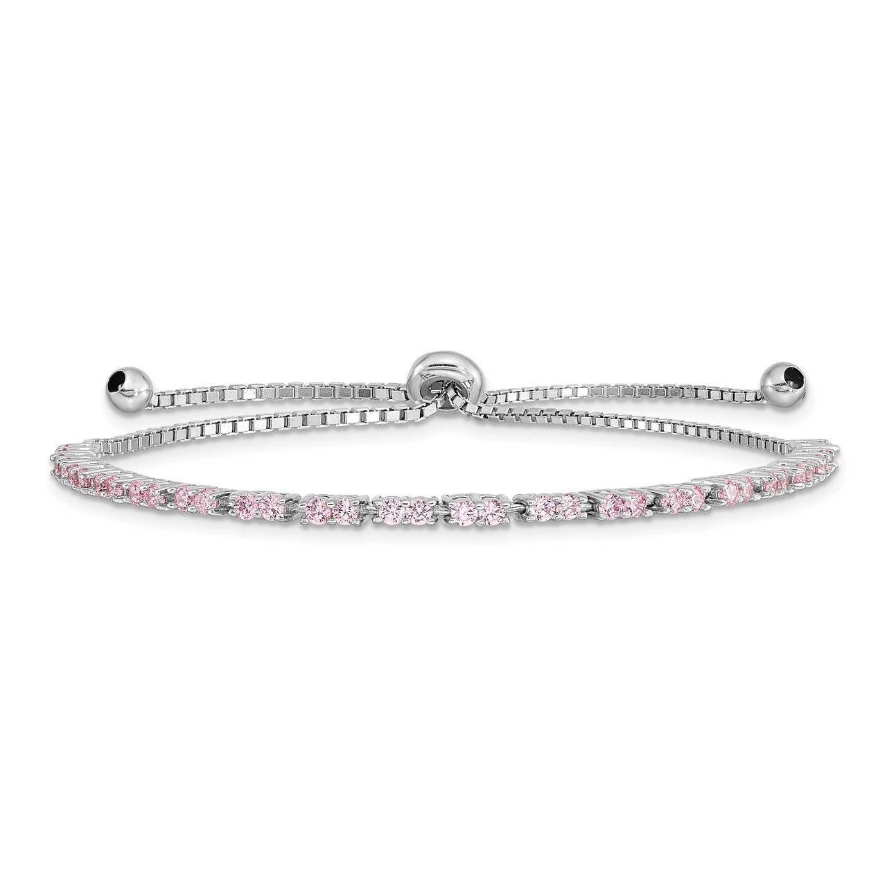 October Birthstone Pink CZ Diamond Adj Bracelet Sterling Silver Rhodium-plated QG4757OCT