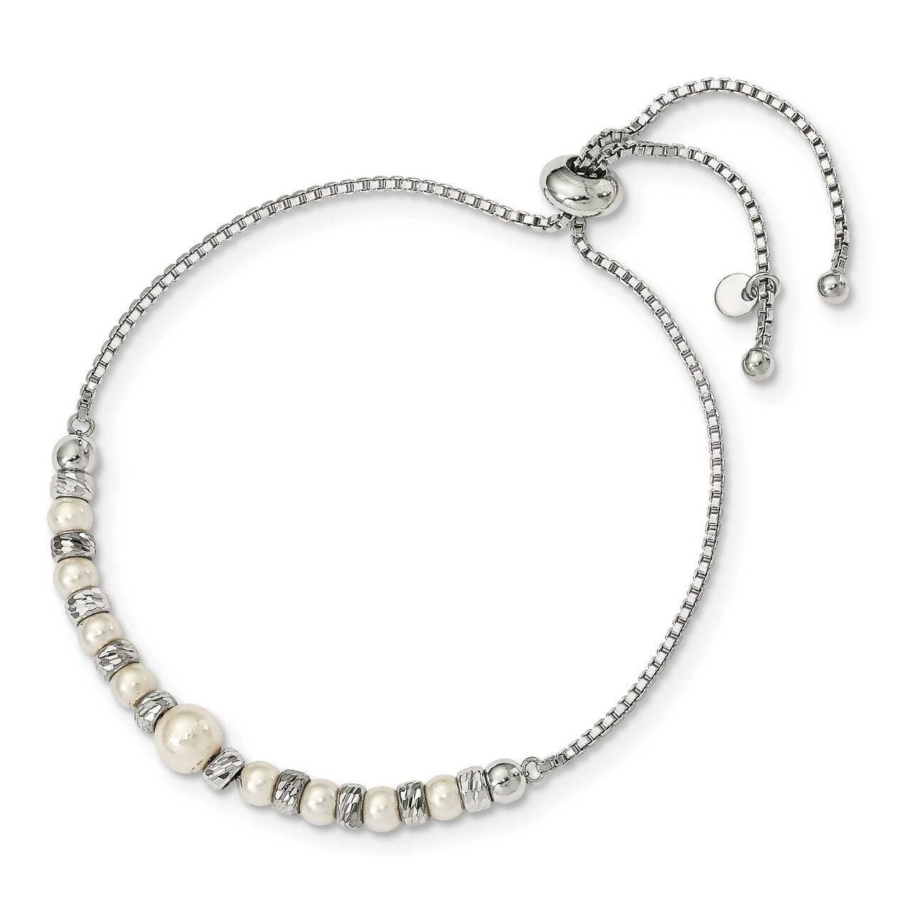 Diamond-cut Beads &amp; Swarovski Pearl Adjustable Brace Sterling Silver Rhodium-plated QG4762, MPN: QG…