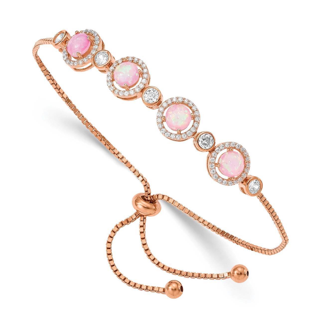 Lab Created Opal &amp; CZ Diamond Halo Adjustable Bracelet Sterling Silver Rose-tone QG4775, MPN: QG477…