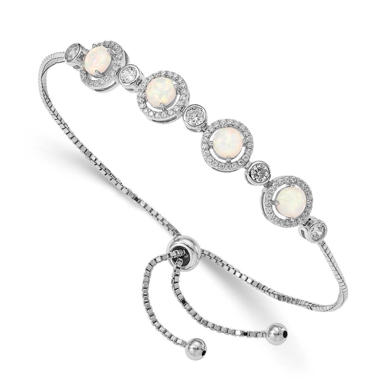 Created Opal &amp; CZ Diamond Halo Adjustable Bracelet Sterling Silver Rhodium-plated QG4777, MPN: QG47…