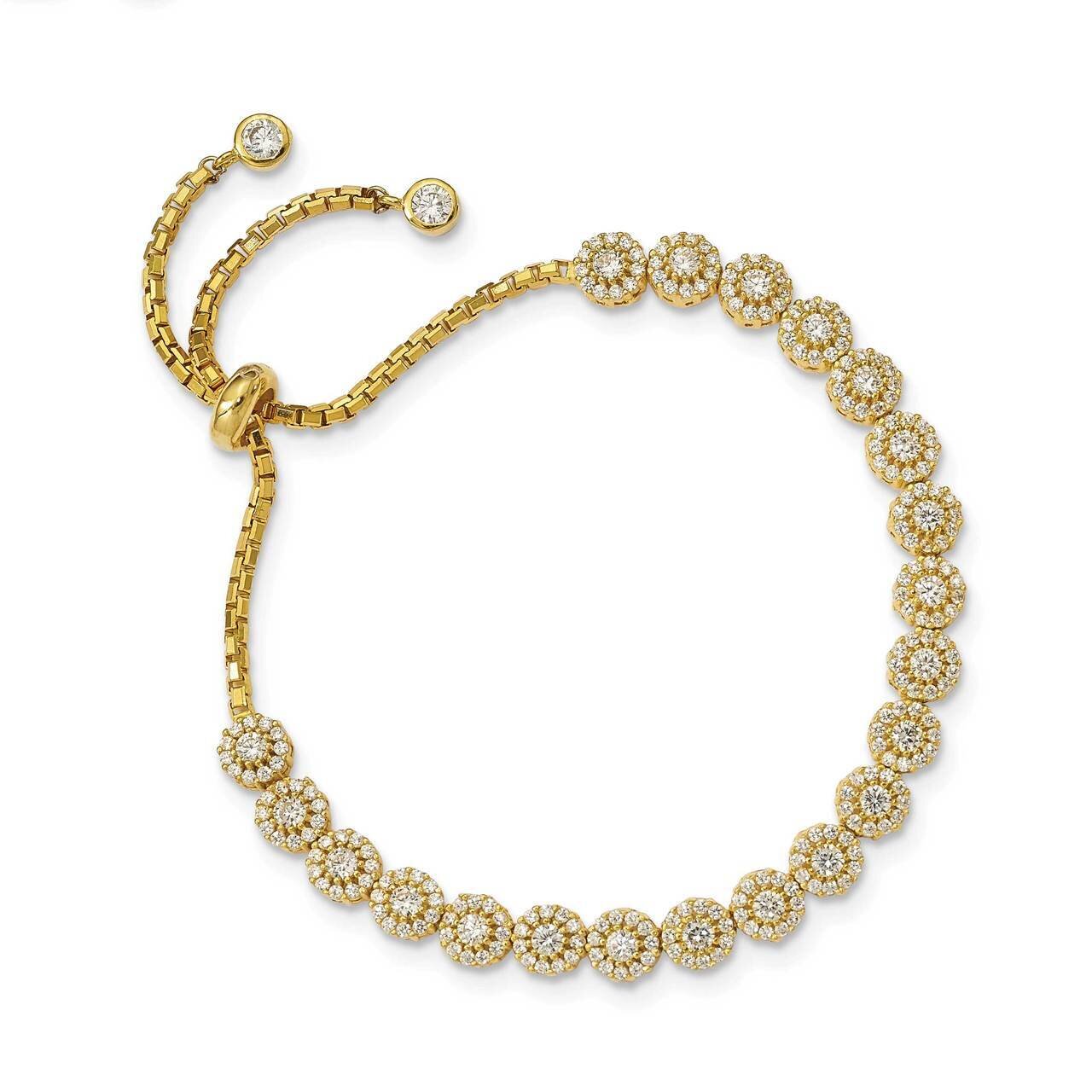 Halo Adjustable Bracelet Sterling Silver Gold-tone CZ Diamond QG4779, MPN: QG4779, 886774081762