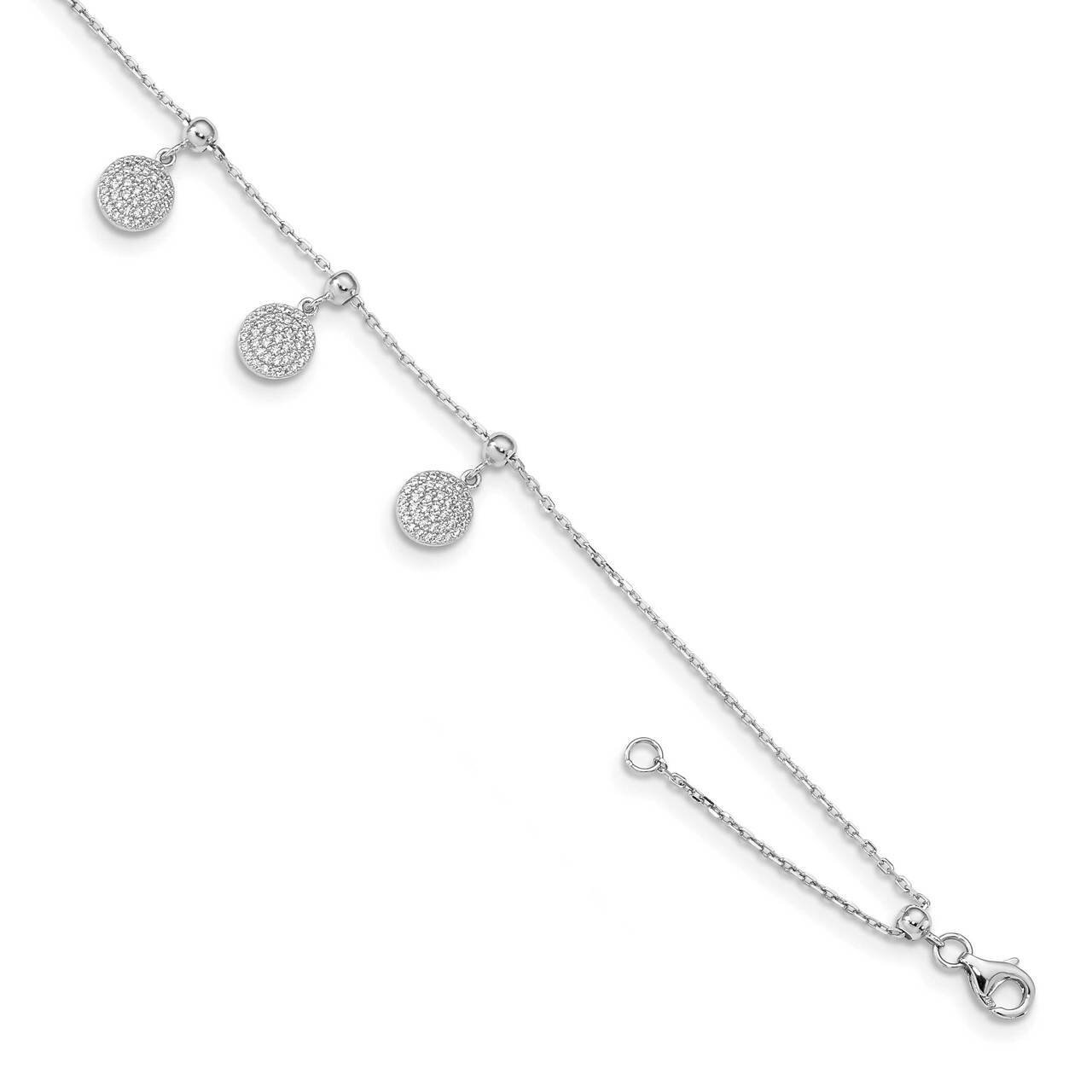 Circle Dangle 8.5in Adjustable Bracelet Sterling Silver Rhodium-plated CZ Diamond QG4791, MPN: QG47…