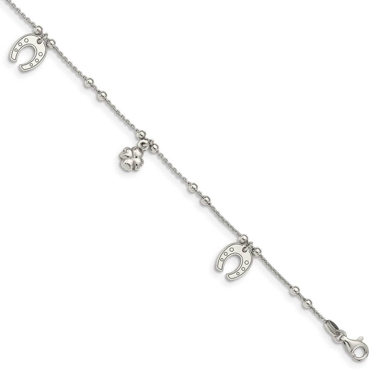 Clover &amp; Horseshoe Dangle with 1 inch Extender Anklet Sterling Silver QG4793-9, MPN: QG4793-9, 1969…