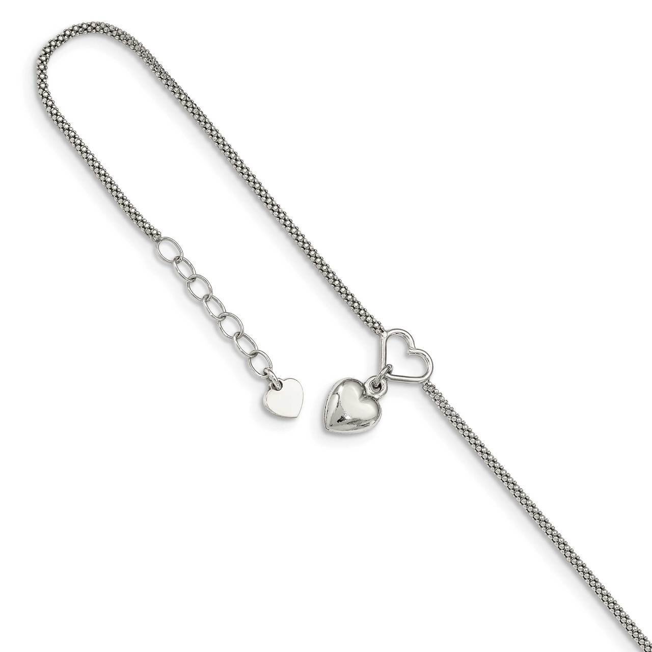 Cabled Heart Dangle Charm with 1 inch Extender Anklet Sterling Silver QG4794-9