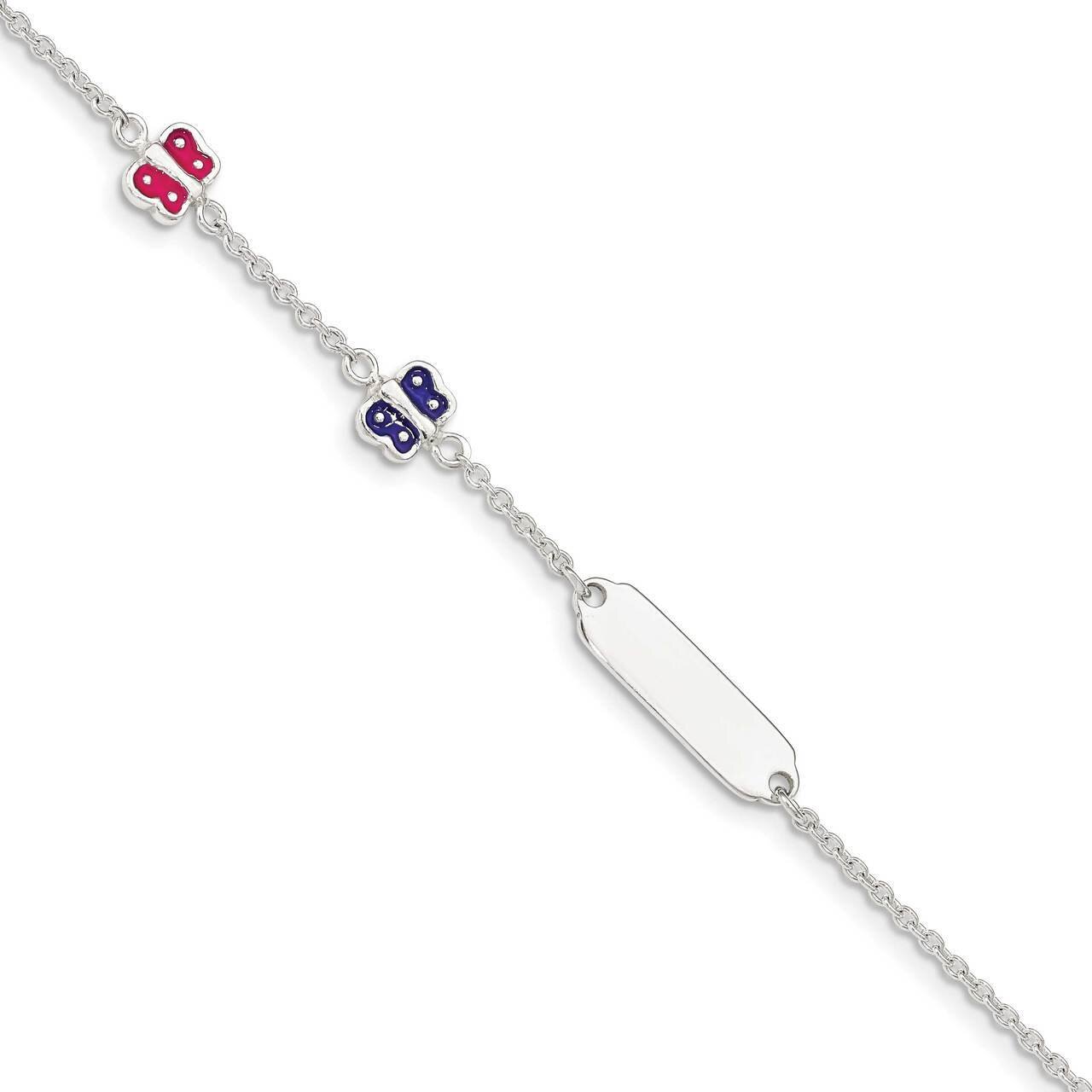 Enamel Butterfly Bar Children&#39;s with 1 inch Extender Bracel Sterling Silver Polished QG4800-5.5