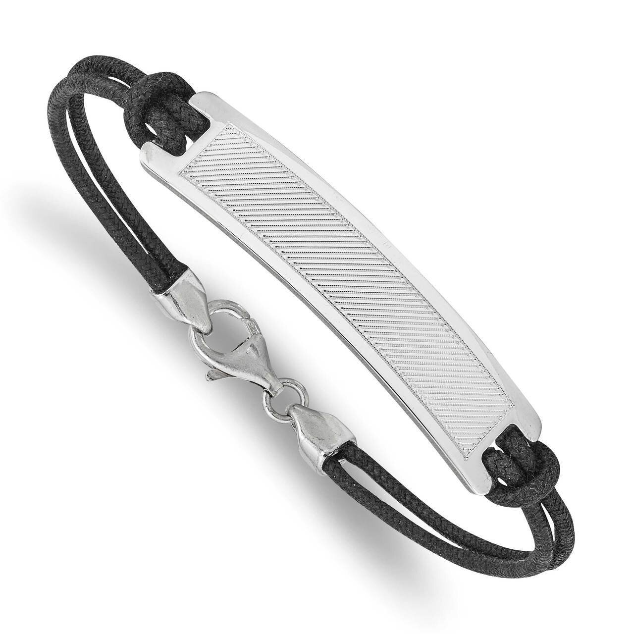Stripe Design Black Cotton Cord Bracelet Sterling Silver Rhodium-plated QG4801-8, MPN: QG4801-8, 88…
