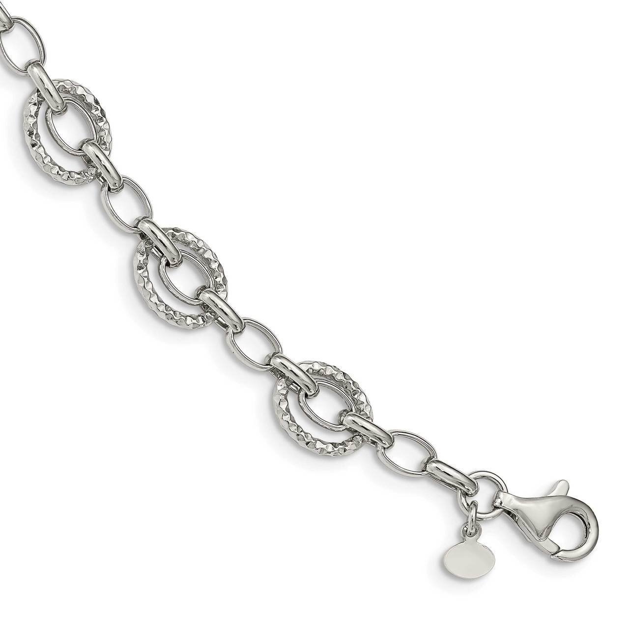 Polished &amp; Hammered Bracelet Sterling Silver Rhodium Plated QG4841-7.5