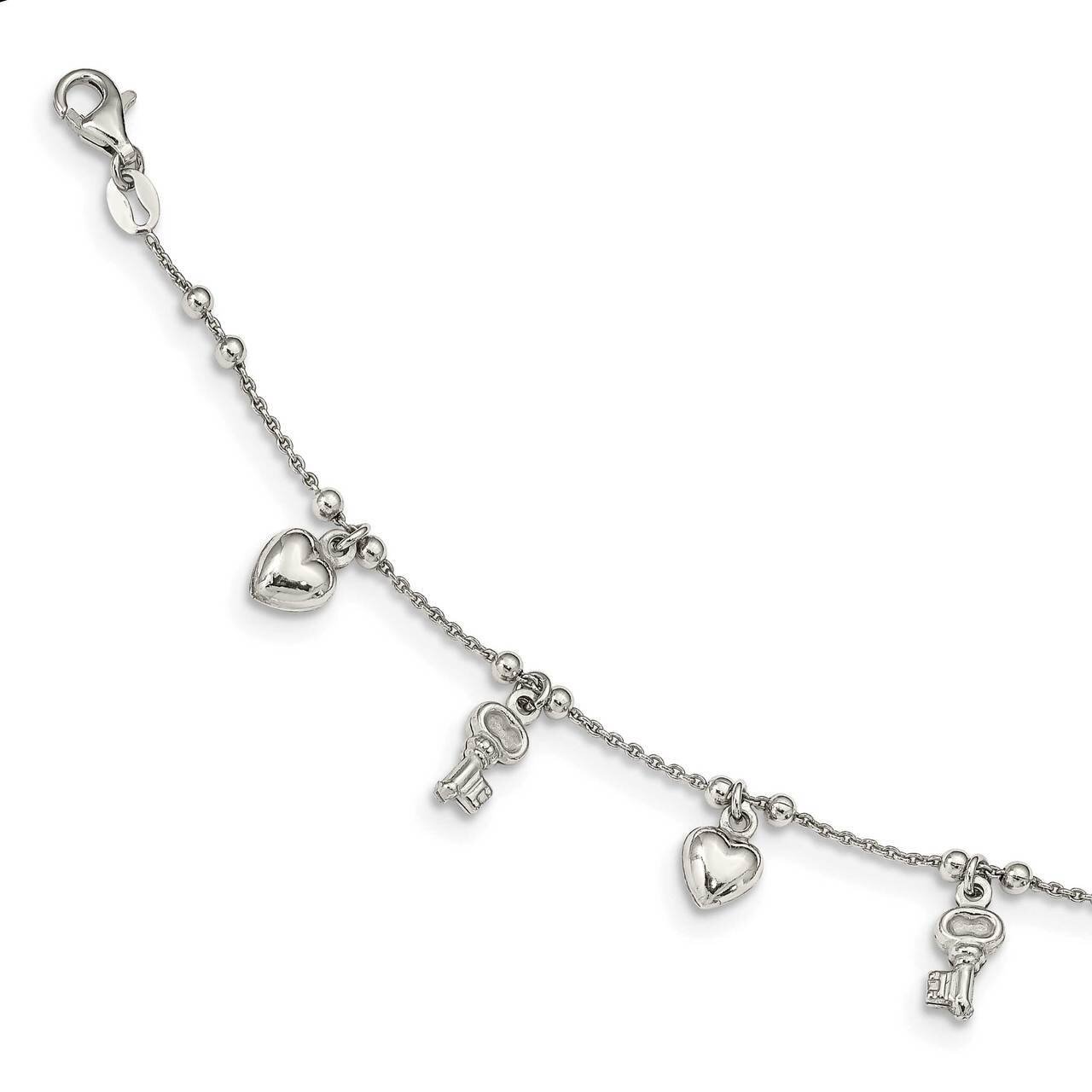Heart &amp; Key Dangle Bracelet Sterling Silver QG4853-6.75, MPN: QG4853-6.75, 196904164051