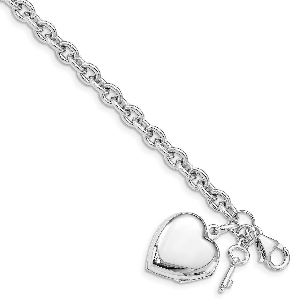 Puffed Heart Locket Bracelet Sterling Silver Rhodium-plated QG4855-7.25