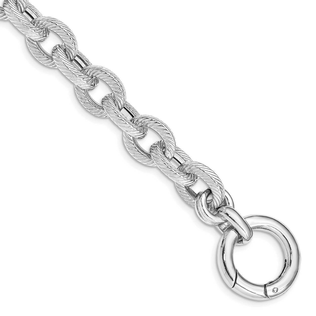 Polished Carved Link Bracelet Sterling Silver Rhodium Plated QG4867-7.5