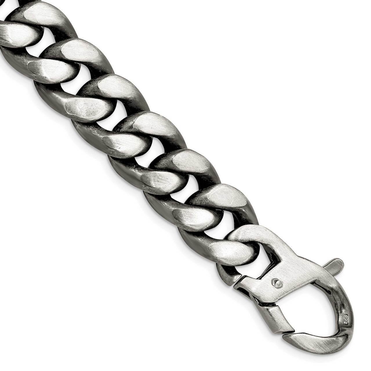 Rhodium/Antiqued Brushed Link Bracelet Sterling Silver QG4869-8, MPN: QG4869-8,