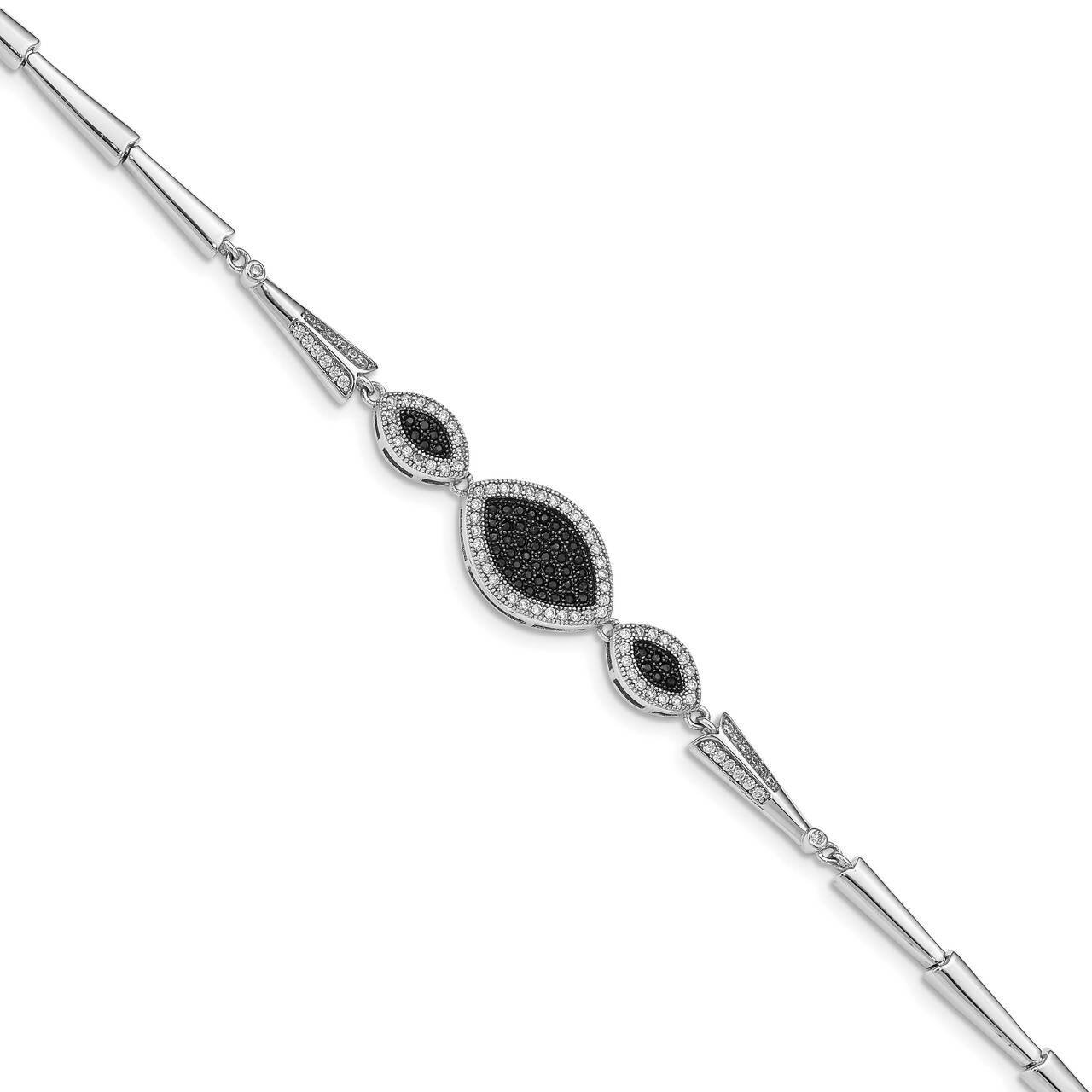 Polished Black and White CZ Diamond Bracelet Sterling Silver Rhodium Plated QG4882-7.5, MPN: QG4882…