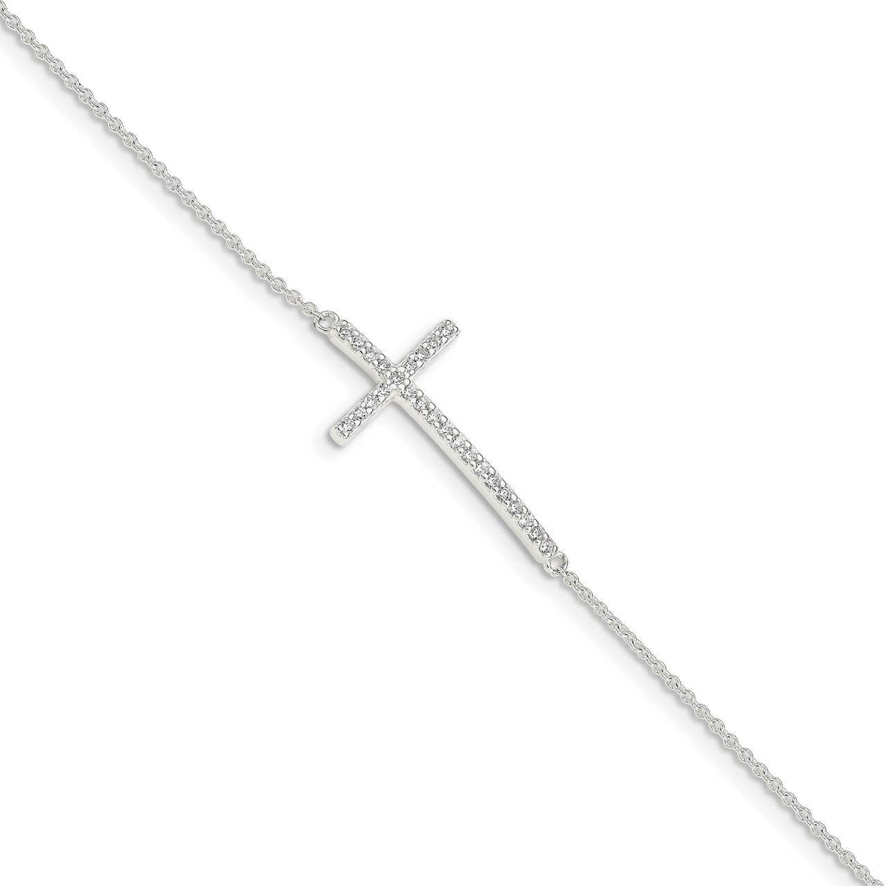 Cross Bracelet Sterling Silver CZ Diamond QG4893-7, MPN: QG4893-7, 886774116853