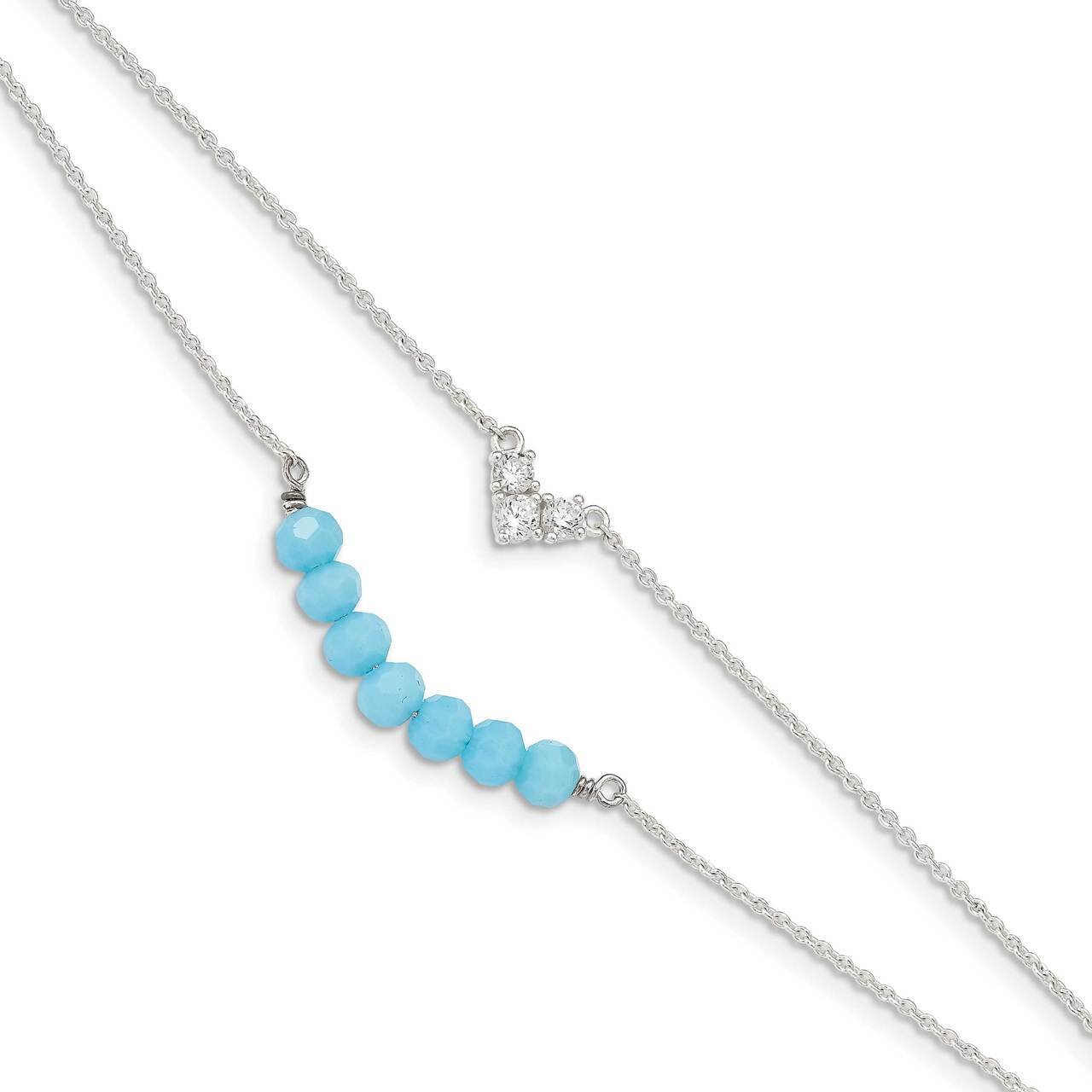 Blue Glass Beads with 1 inch Extender Bracelet Sterling Silver CZ Diamond QG4902-6, MPN: QG4902-6, …