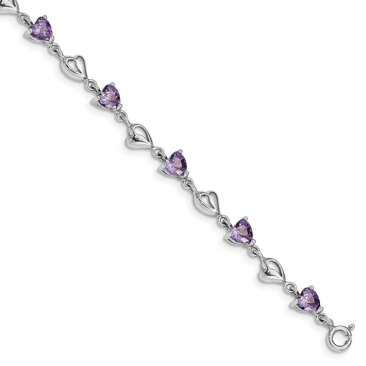 Purple Crystal Hearts with 1 inch Extender Bracelet Sterling Silver Rhodium-plated QG4919-6.5, MPN:…