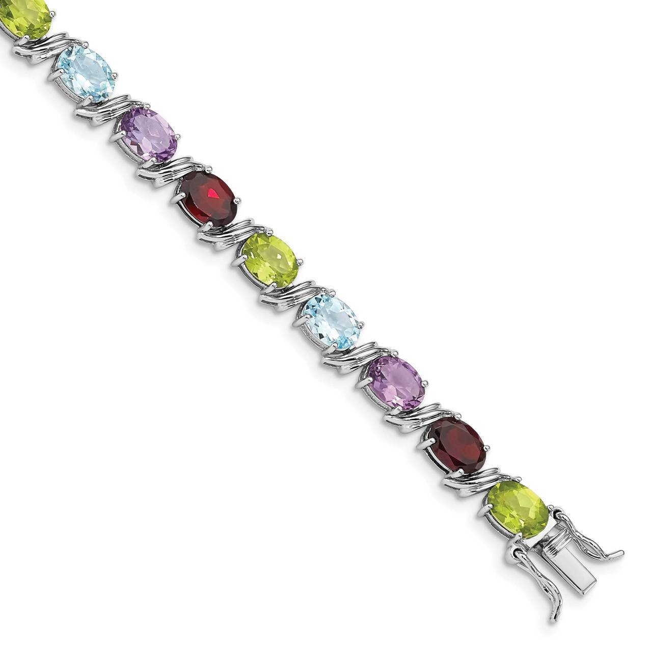 Oval Multi-gemstone Bracelet Sterling Silver Rhodium-plated QG4923-7.5, MPN: QG4923-7.5, 8867741286…
