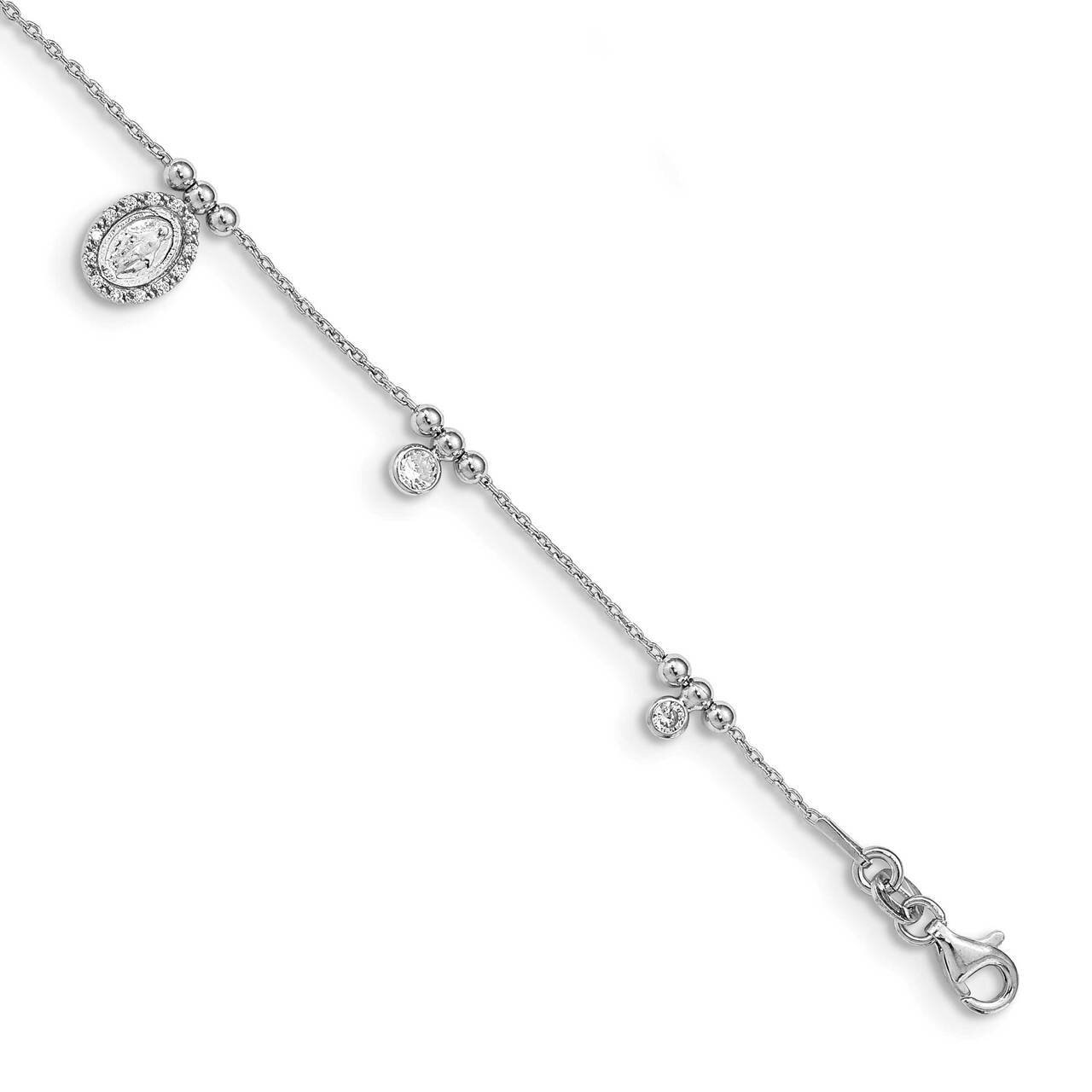 Miraculous Medal with 1 inch Extender Bracelet Sterling Silver Rhodium-plated CZ Diamond QG4947-6