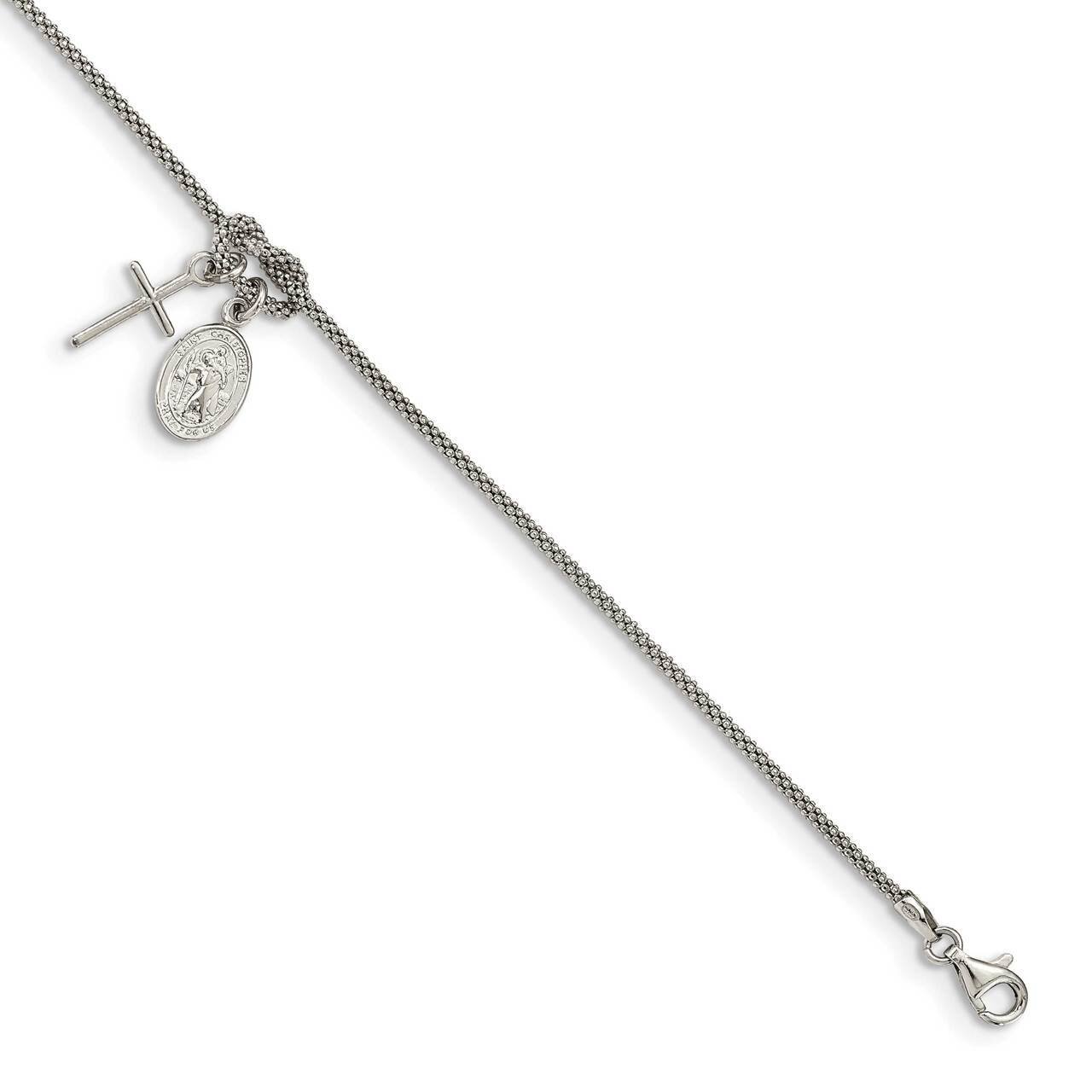Cabled Cross Knot Dangle Charm with 1in .ext Bracelet Sterling Silver QG4948-7.5, MPN: QG4948-7.5,