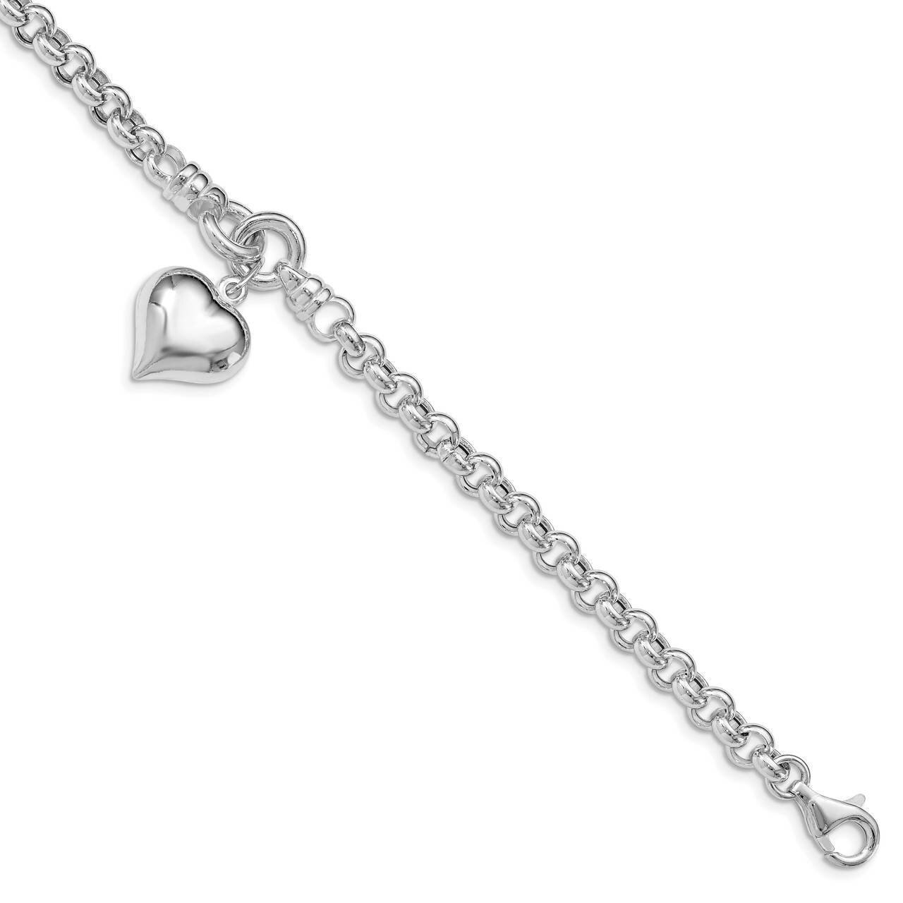 Rolo with Dangle Heart Charm Bracelet Sterling Silver Polished QG4952-8, MPN: QG4952-8, 191101481222