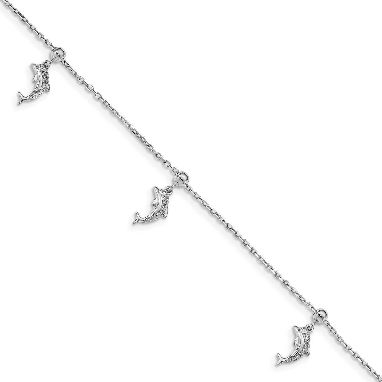 Dolphin Dangle 6.5 in with 1 inch Extender Bracelet Sterling Silver Rhodium-plated CZ Diamond QG4967-6.5