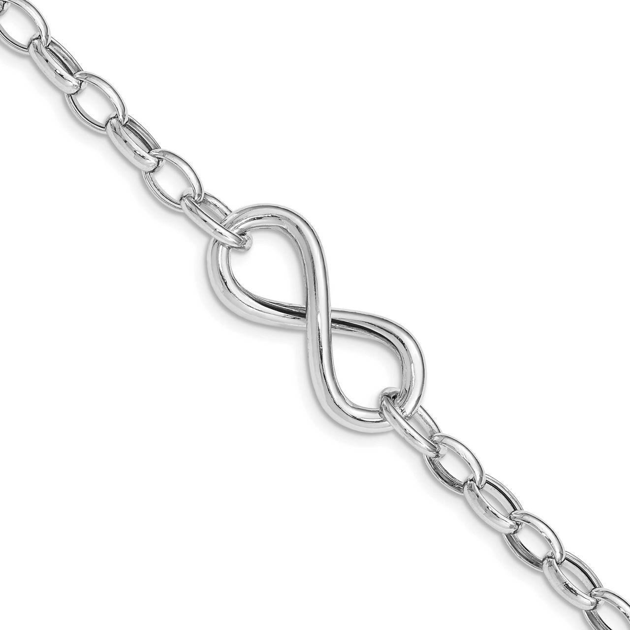 Polished Infinity Link Bracelet Sterling Silver Rhodium Plated QG5014-7.5