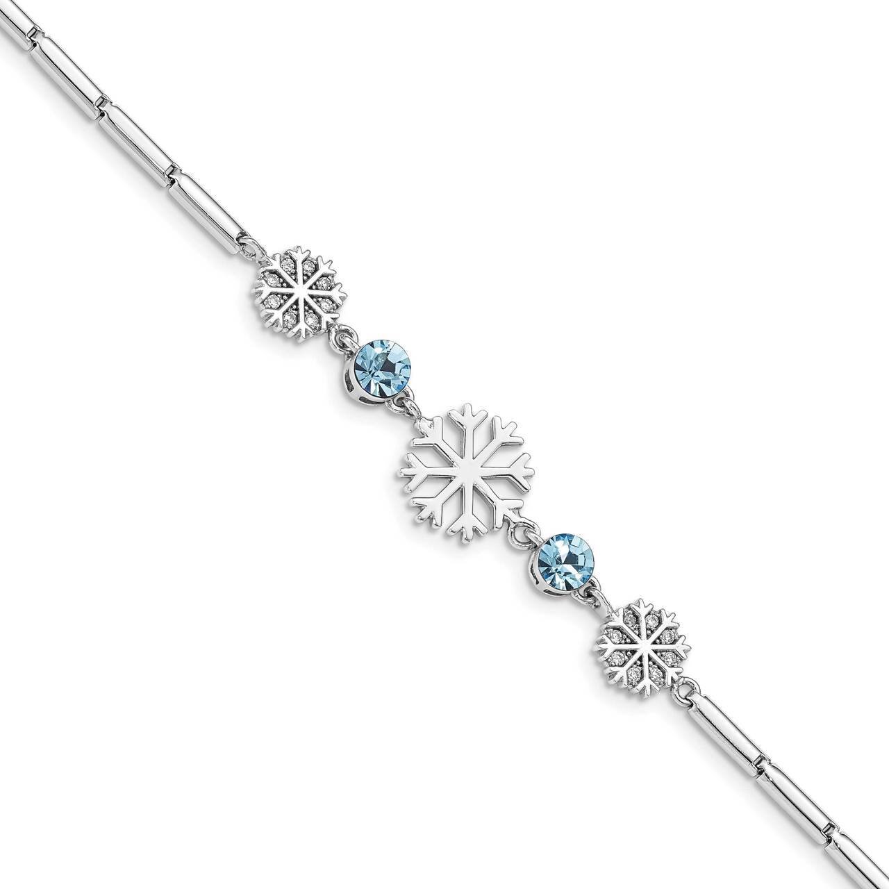 Clear &amp; Blue Crystal Snowflake with 1 inch Extender Bracelet Sterling Silver Rhodium-plated QG5038-…