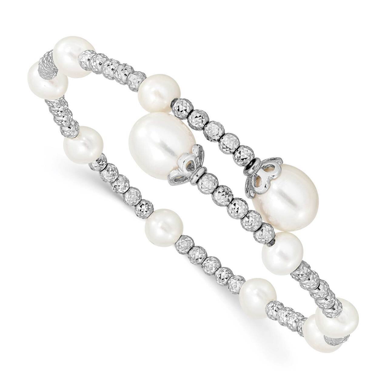 5-6mm and 8mm White Freshwater Cultured Pearl Coil Bangle Sterling Silver QG5103
