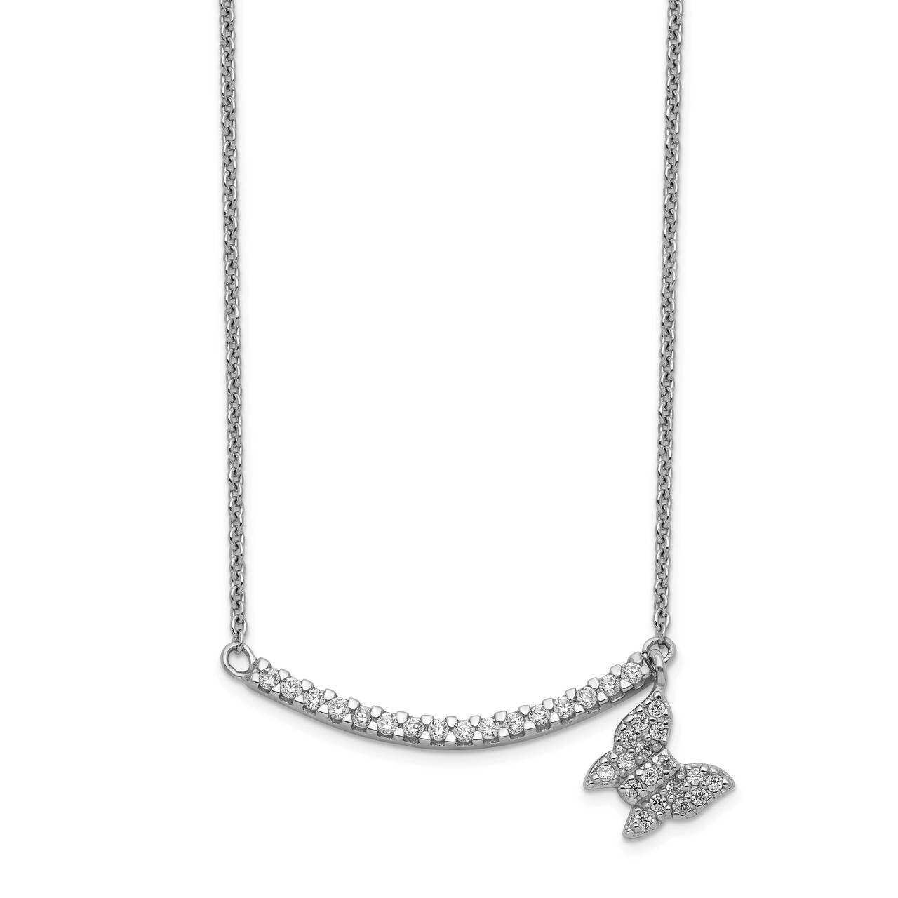 Bar with Butterfly Dangle Necklace Sterling Silver CZ Diamond QG5125-17.5