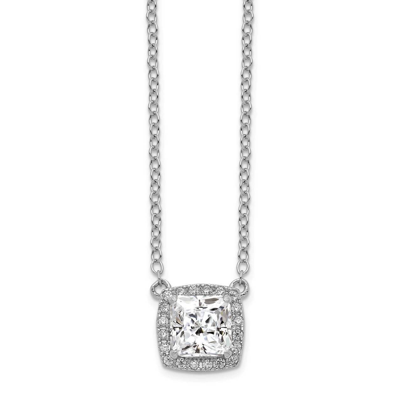 Square CZ Diamond Halo with 1 inch Extender Necklace Sterling Silver Rhodium-plated QG5139-16, MPN:…