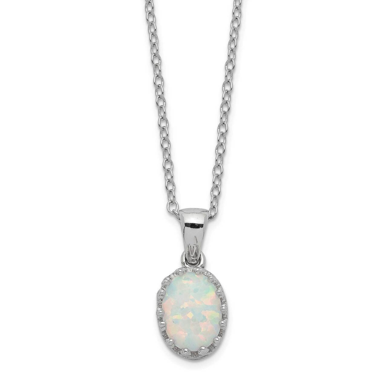 18 Inch Polished Oval Created Opal Necklace Sterling Silver Rhodium-plated QG5148-18