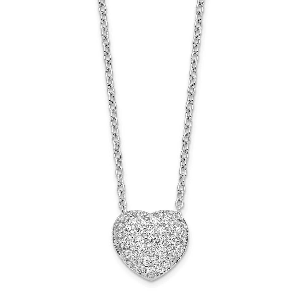 Heart Necklace with 1.5 Inch Extender Sterling Silver Rhodium Plated CZ Diamond QG5152-14, MPN: QG5…