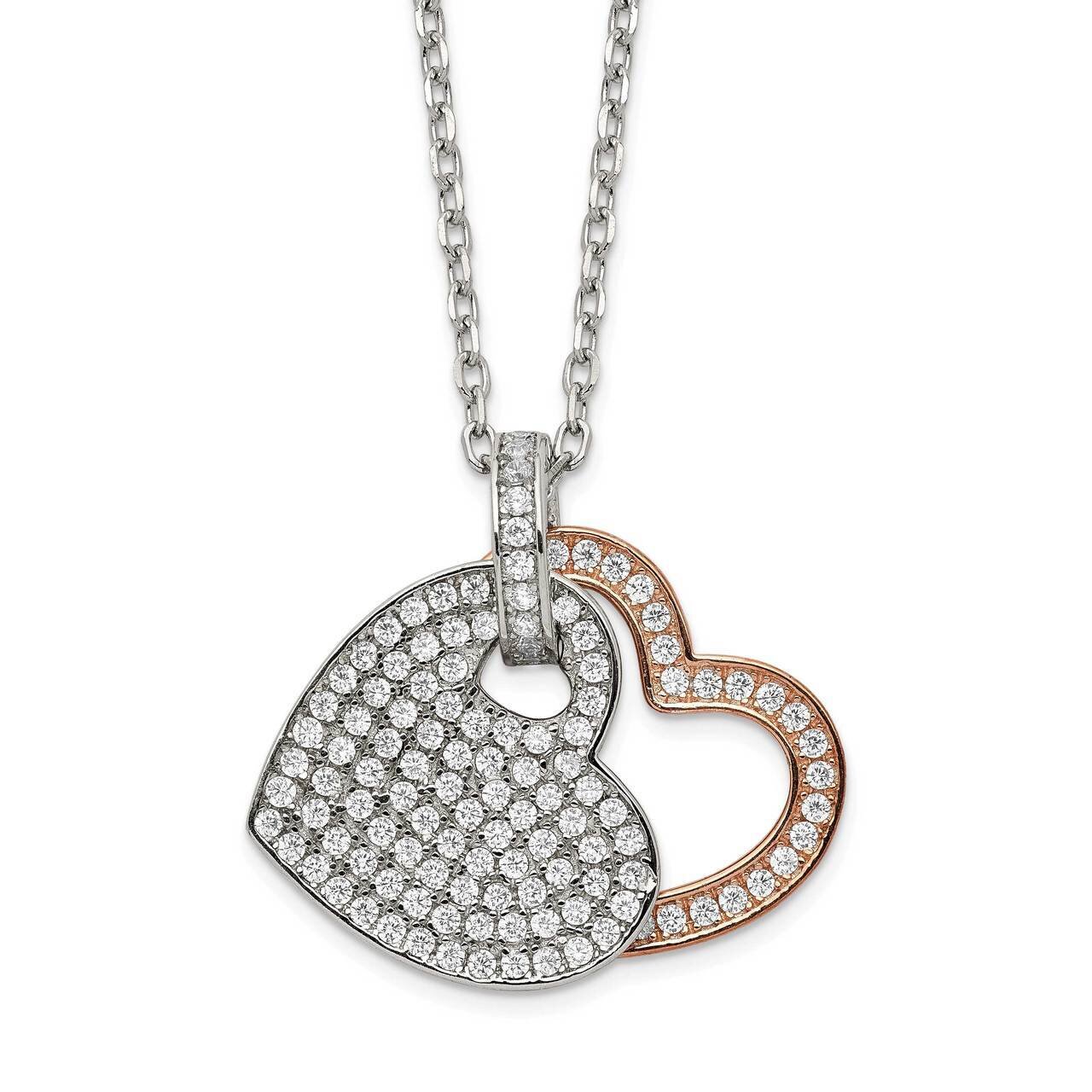 Rose-tone Hearts with 2 inch Extender Necklace Sterling Silver CZ Diamond QG5155-15.5, MPN: QG5155-…