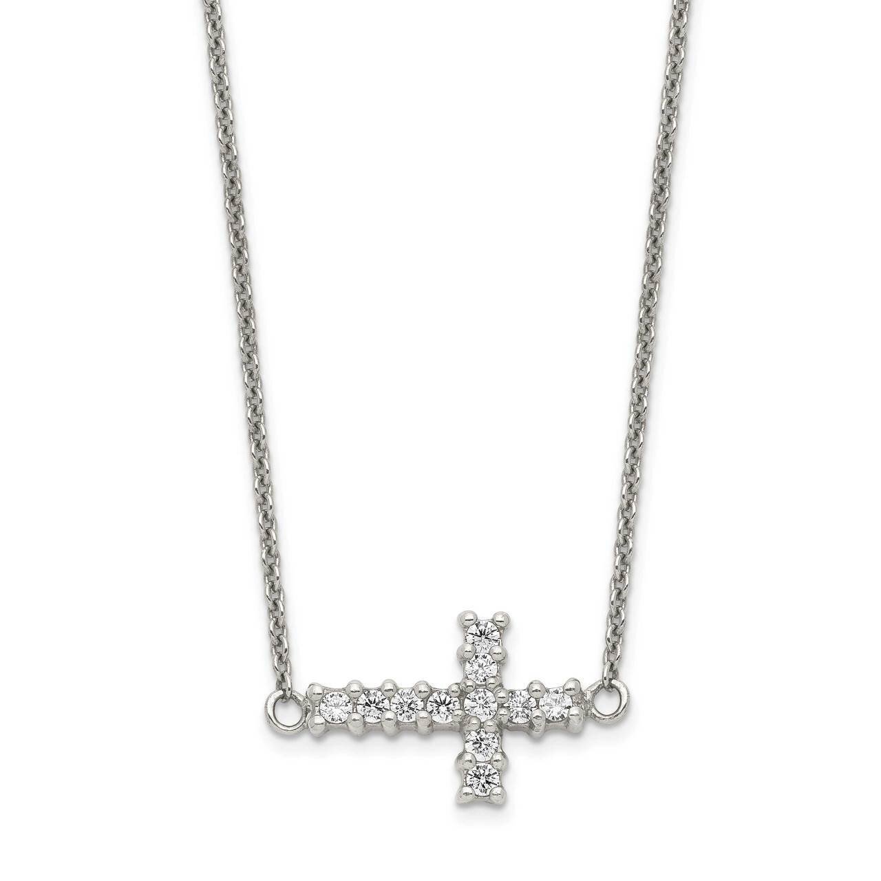 Cross Necklace Sterling Silver CZ Diamond QG5177-18, MPN: QG5177-18, 886774099279